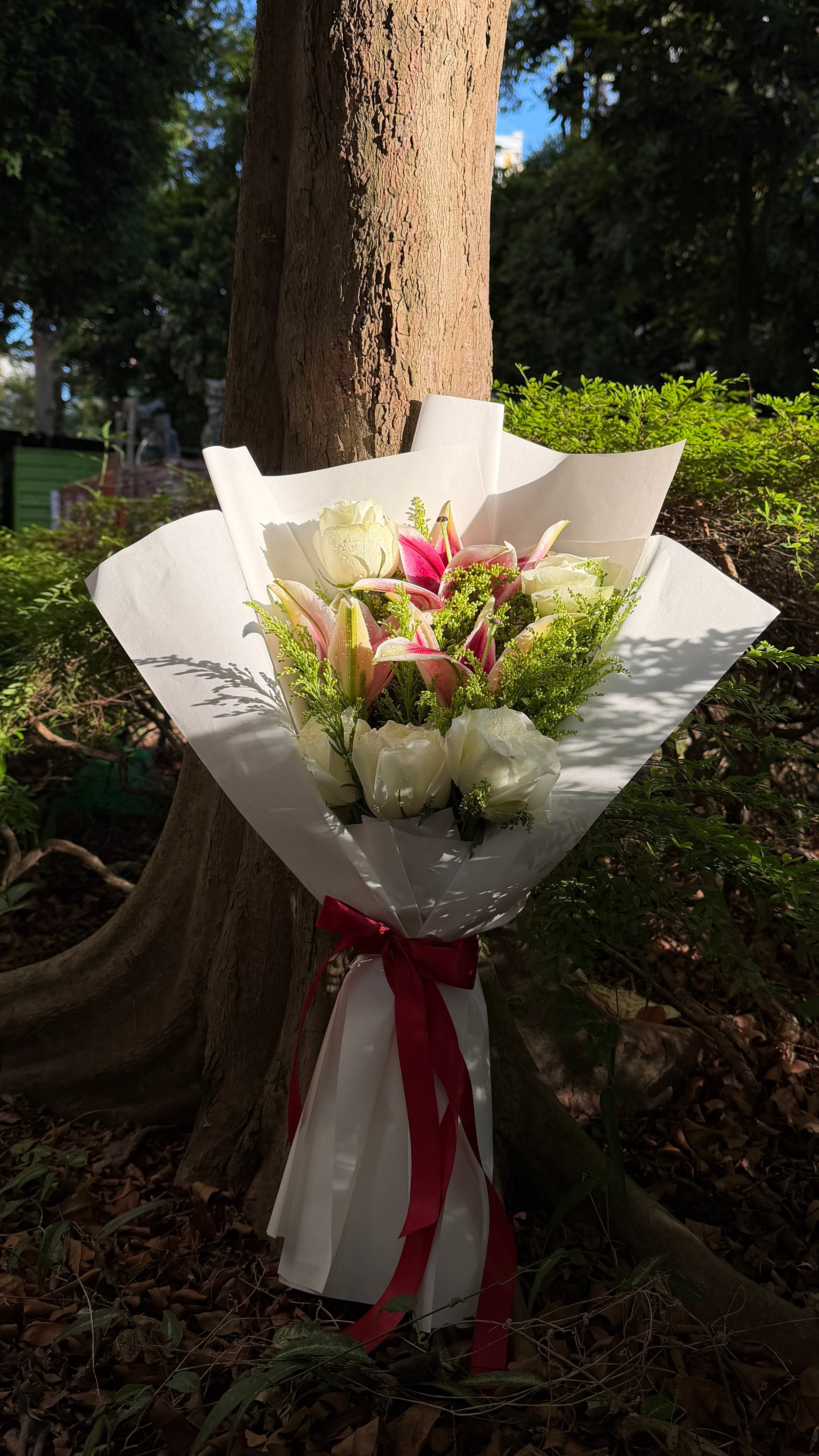 Custom Roses and Lilies Bouquet for Romantic Valentine's