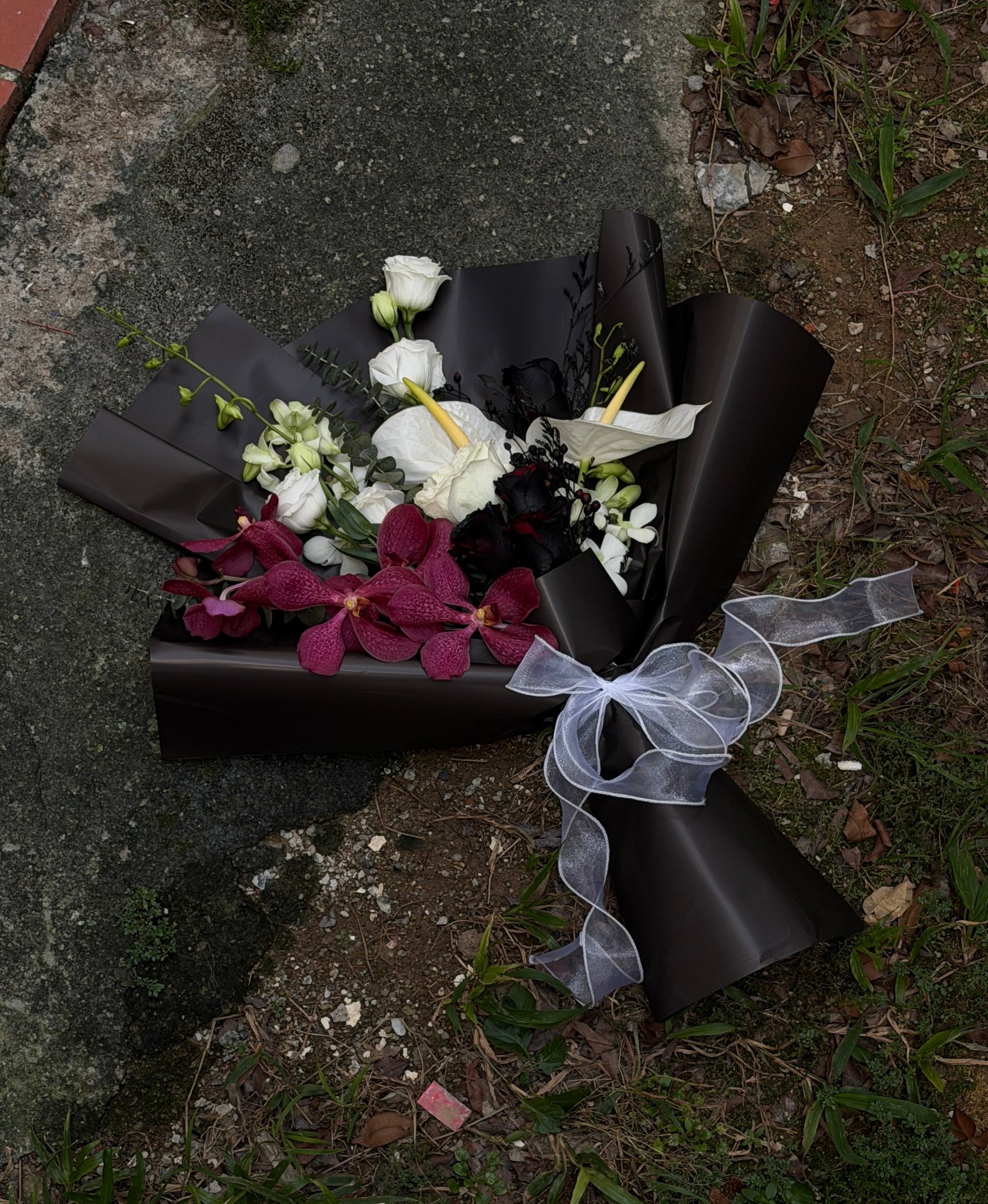 Medium Custom Dark Theme Roses and Orchids Bouquet