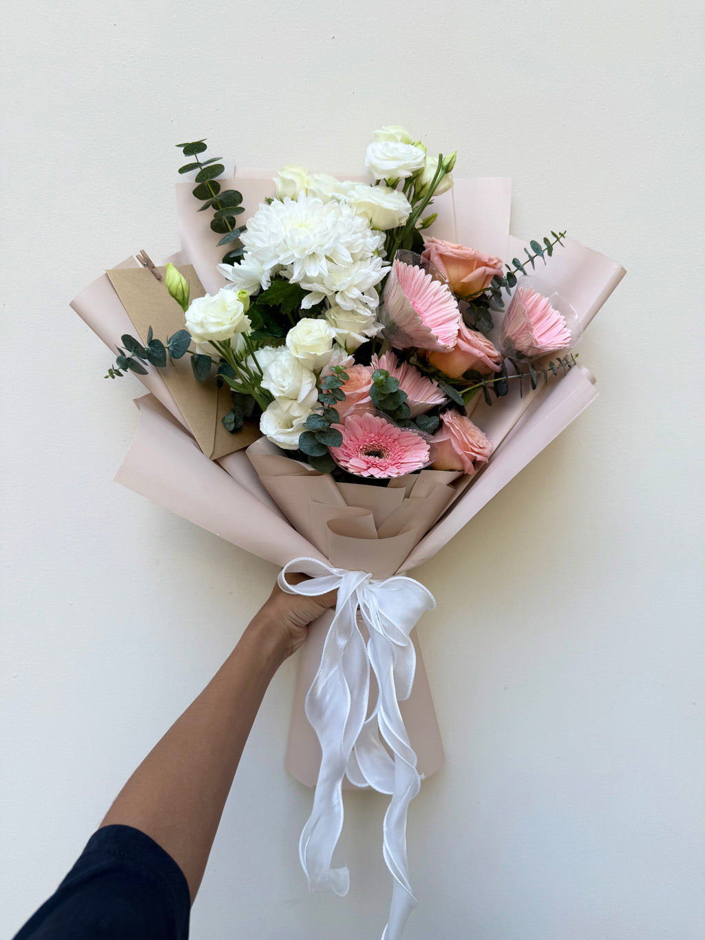 Custom Pink Gerberas and White Chrysanthemum Bouquet for Romantic Valentine's