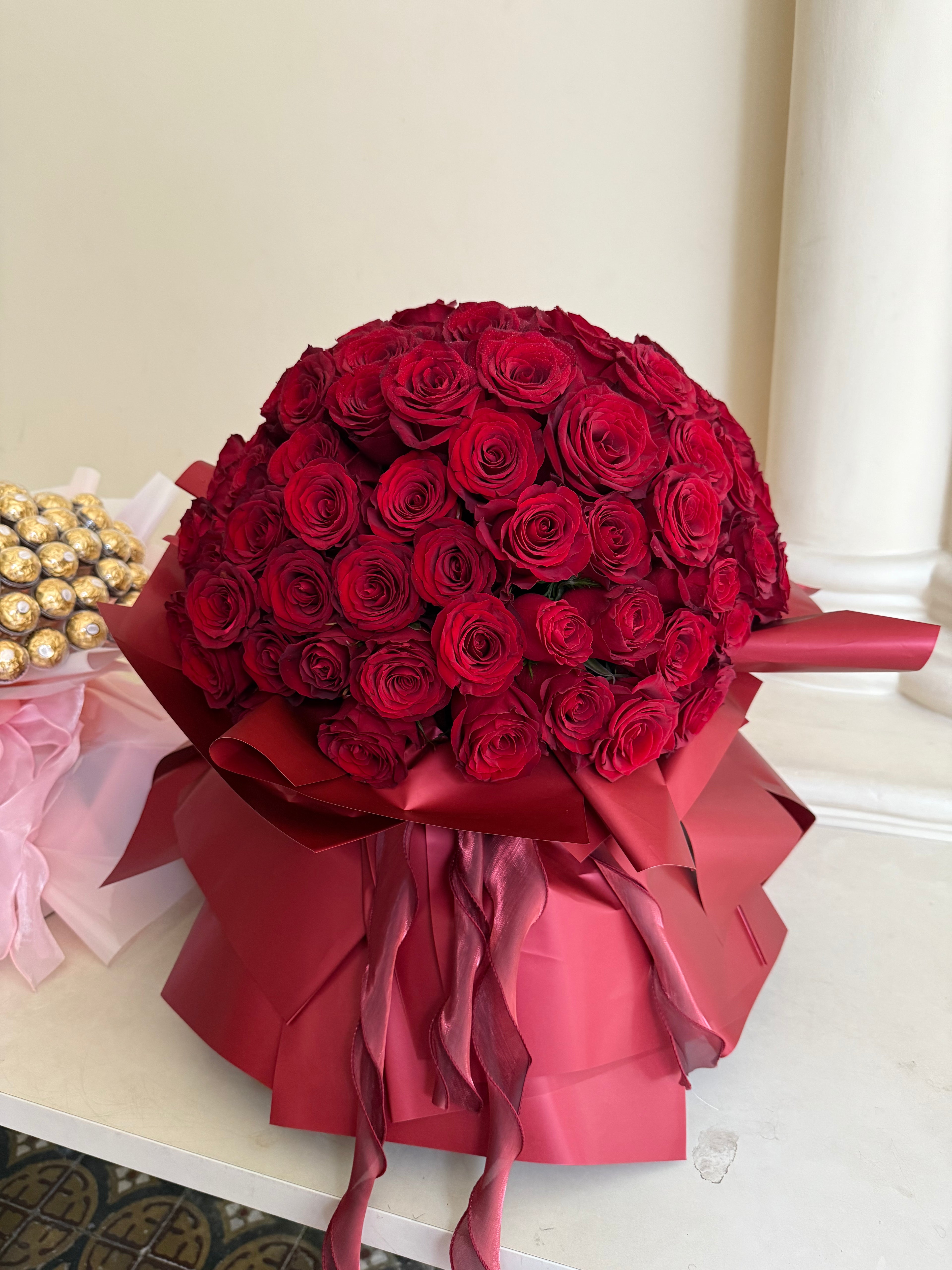 Large Custom Red Roses Bouquet for Romantic Valentine's