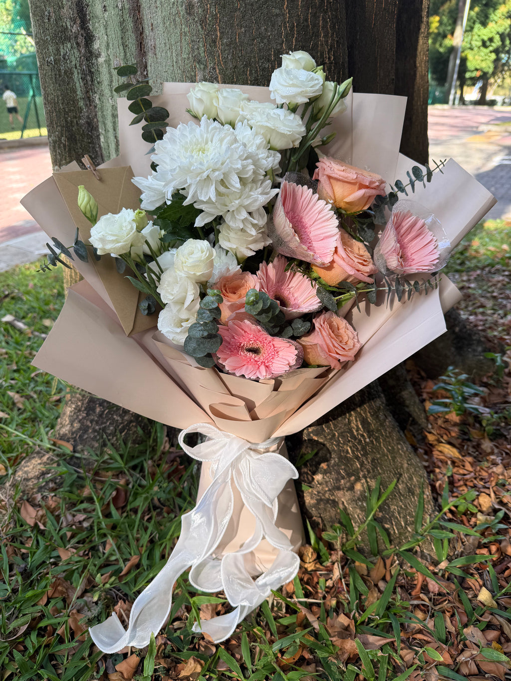 Custom Pink Gerberas and White Chrysanthemum Bouquet for Romantic Valentine's