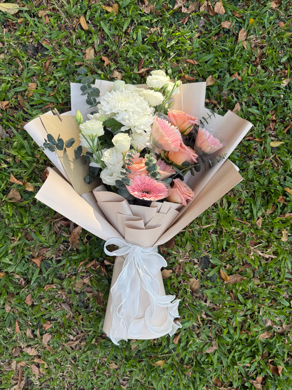 Custom Pink Gerberas and White Chrysanthemum Bouquet for Romantic Valentine's