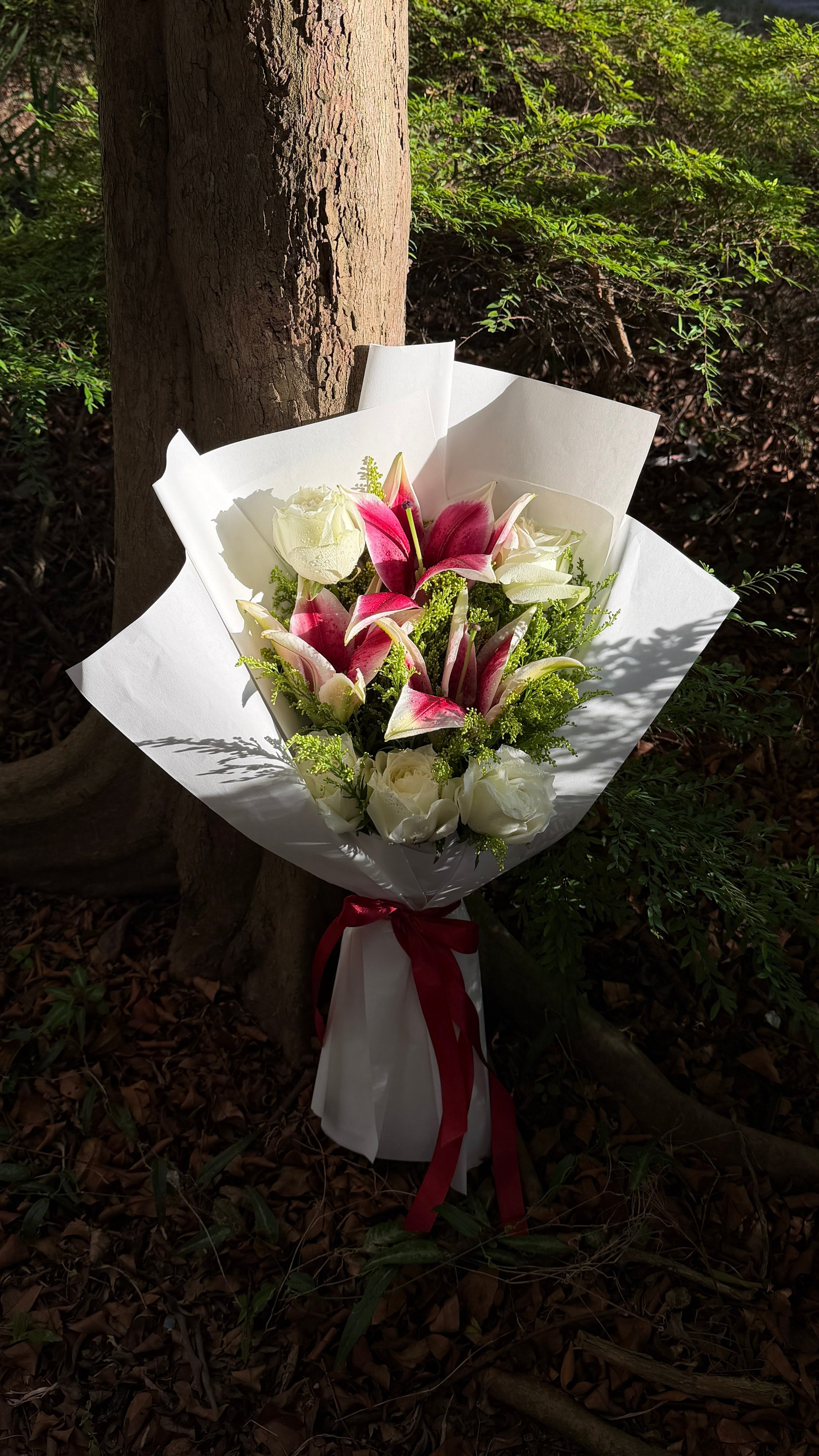 Custom Roses and Lilies Bouquet for Romantic Valentine's